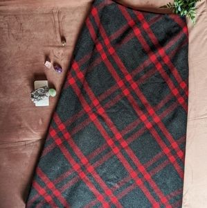 Size 10 Petite (10P) Kate Hill 100% new wool ankle length plaid skirt grey red